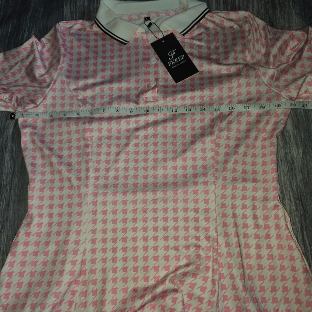 FKEEP Pink Houndstooth Polo  Tennis Golf Dress Set with Shorts Womens Large NWT - Picture 7 of 8